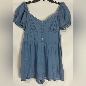 NWT Denim Romper with Puff Sleeves
